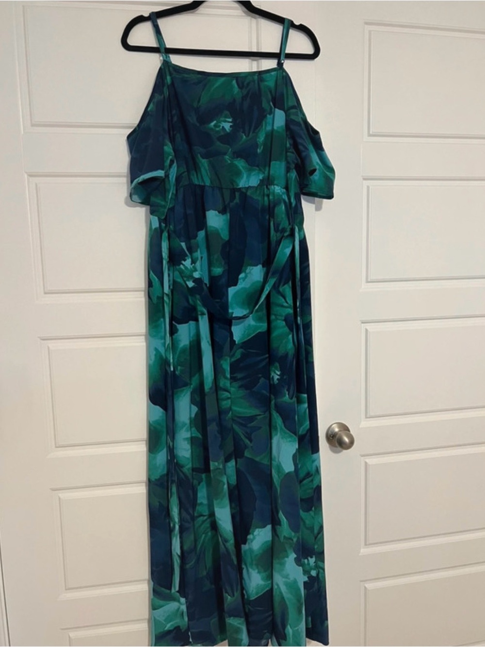 Green & Teal Floral Cold-Shoulder Maxi Dress